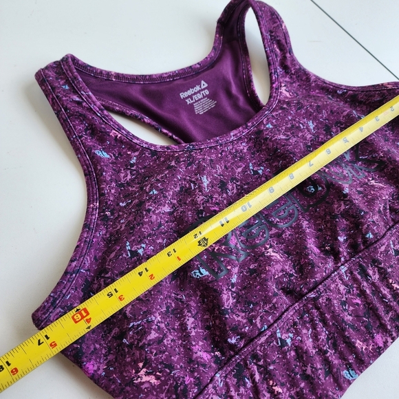 Reebok Purple Black Print Spellout Racerback Pull-On Sports Bra Gym XL - Picture 6 of 10